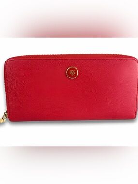 Loewe Red Leather Zip-Around Wallet with Gold Accent